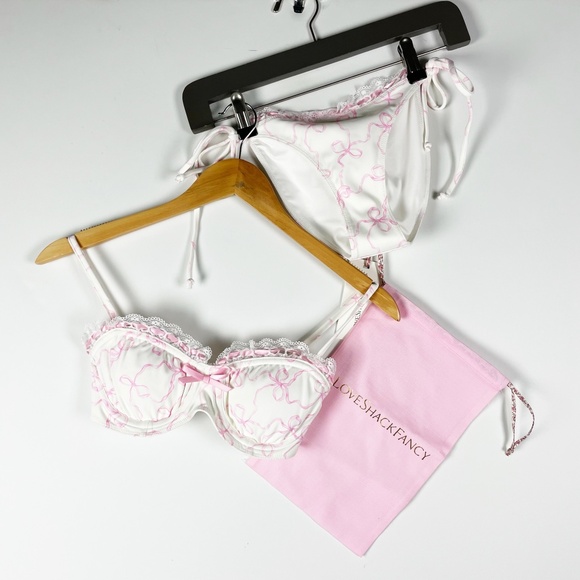 LoveShackFancy Other - NEW LoveShackFancy Tallie Lace Two Piece Bikini Swim Bathing Suit Pastry Pink XS